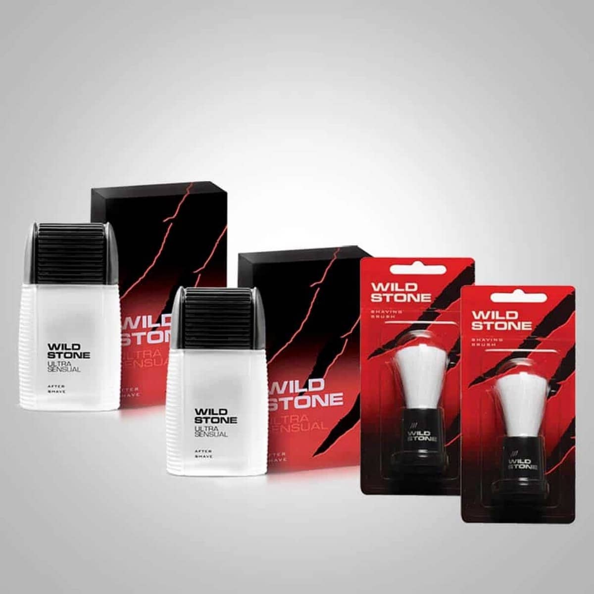Wild Stone Shaving Combo of 100ml Ultra Sensual After Shave Lotion and Shaving Brush (Pack of 4, 2 pcs each)