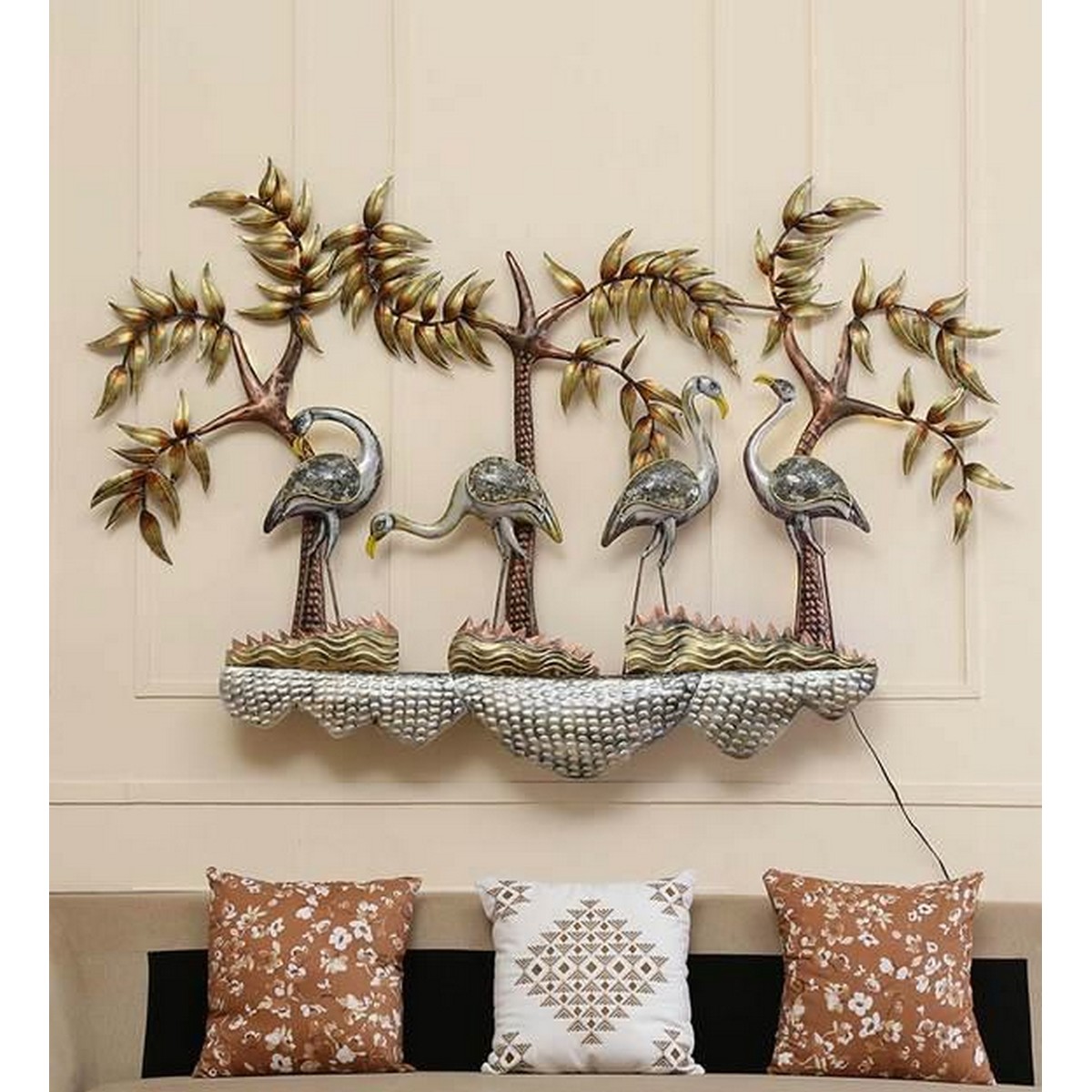 Trees & 4 Cranes Decor with Light for Wall