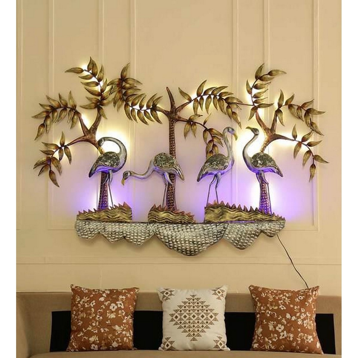 Trees & 4 Cranes Decor with Light for Wall