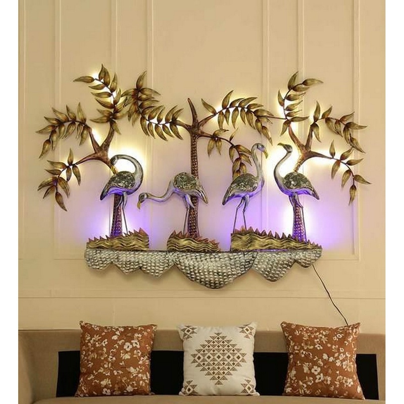 Trees & 4 Cranes Decor with Light for Wall