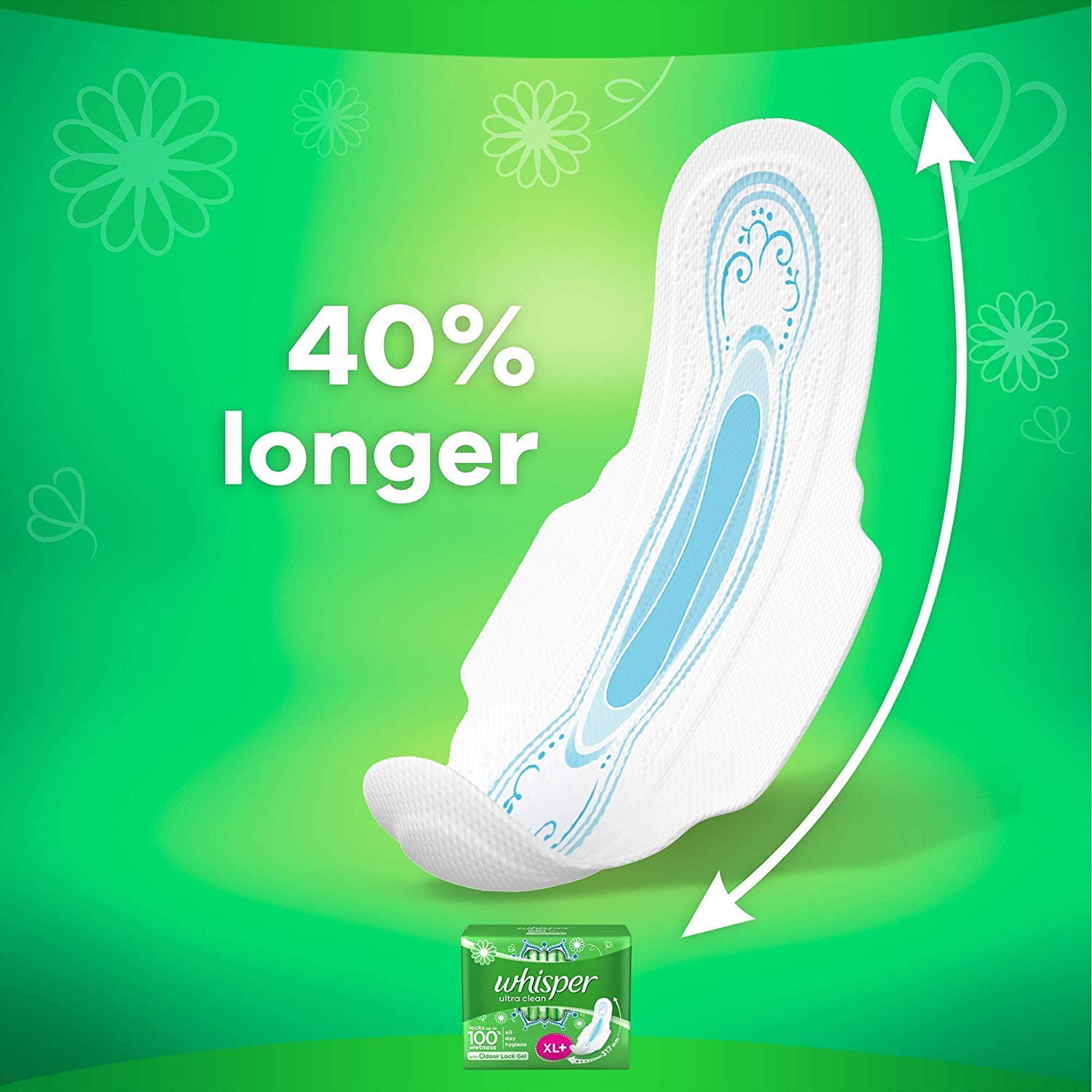 Whisper Ultra Clean Sanitary Pads XL+ wings (50 Count)