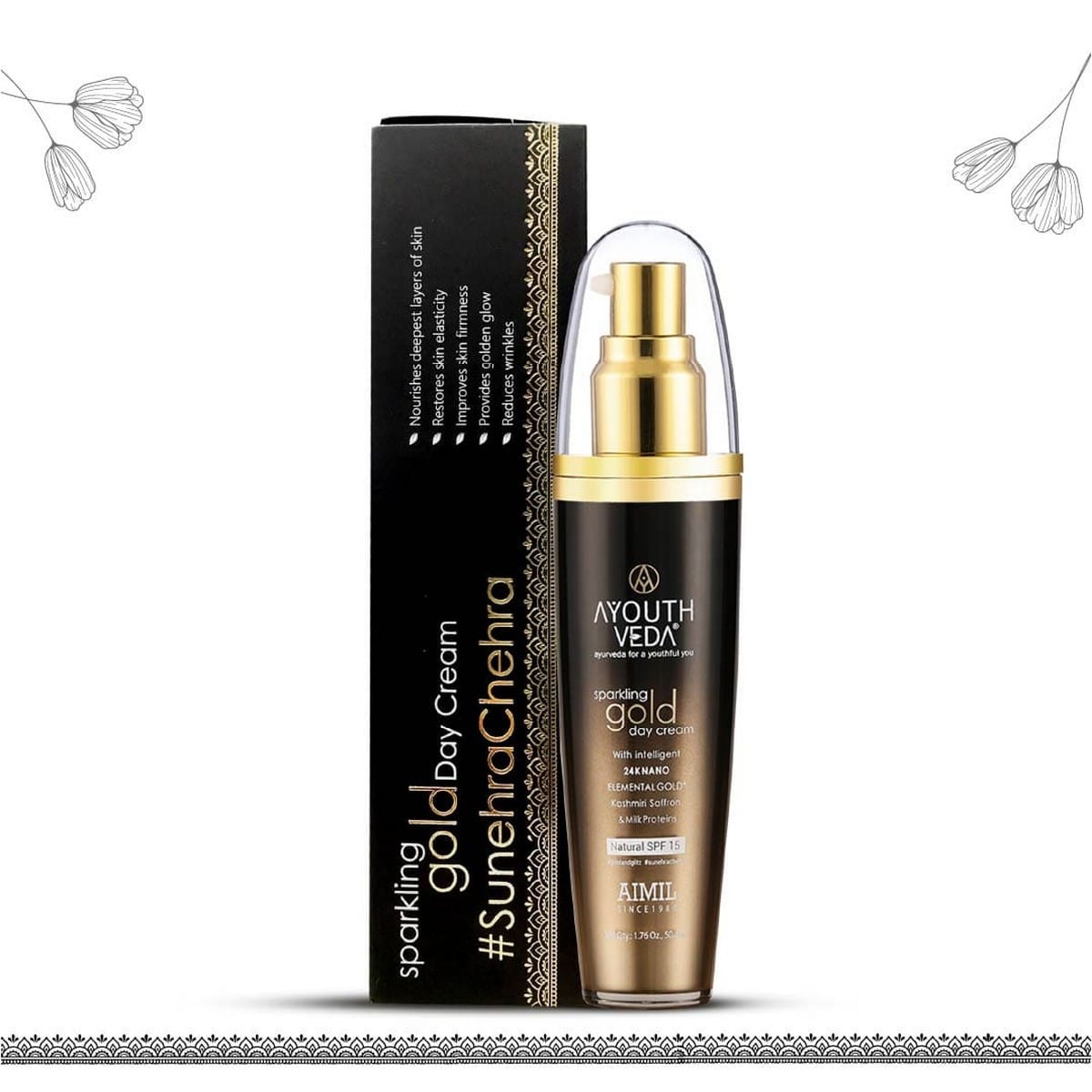 Ayouthveda Sparkling Gold Day Cream With 24k Gold & Saffron (50 Gm)