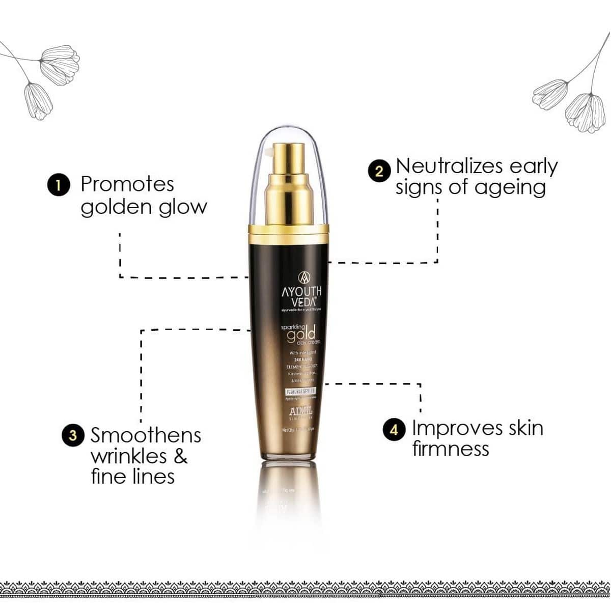 Ayouthveda Sparkling Gold Day Cream With 24k Gold & Saffron (50 Gm)