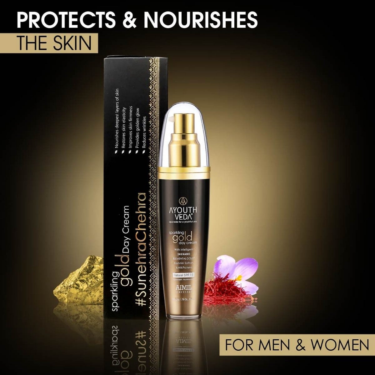 Ayouthveda Sparkling Gold Day Cream With 24k Gold & Saffron (50 Gm)