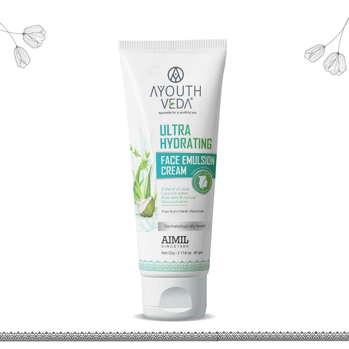 Ayouthveda Ultra Hydrating Face Emulsion Cream With Aloe Vera & Coconut Water (60 gm)