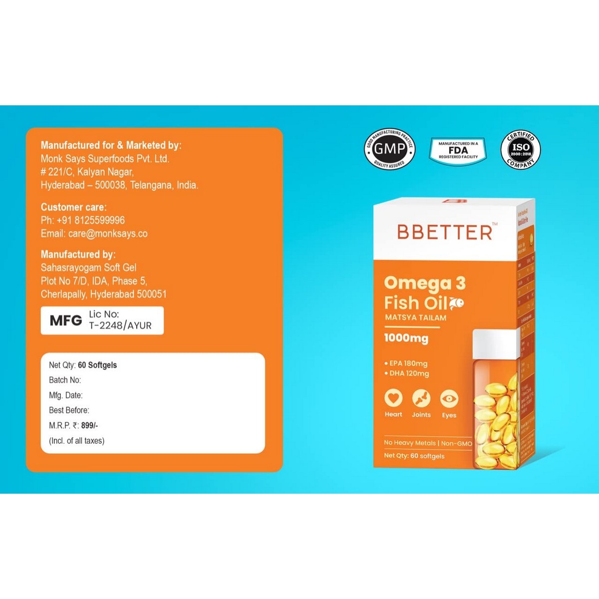 BBETTER Omega 3 Fish Oil High Strength For Healthy Heart (60 Softgels)