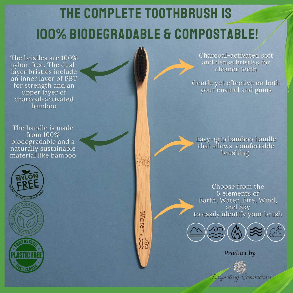 Bamboo Toothbrush with Soft Charcoal-activated Bristles