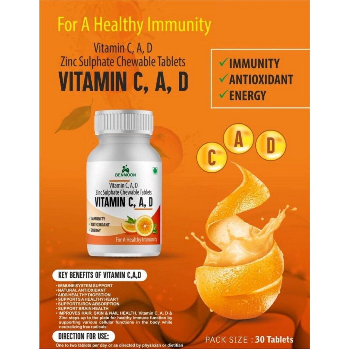 Benmoon Vitamin C,A,D Tablets For Healthy Immunity (30 Tabs)