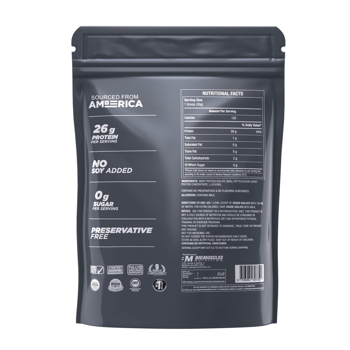 Bigmuscles Nutrition Crude Isolate Unflavoured Protein Powder (1 Kg)