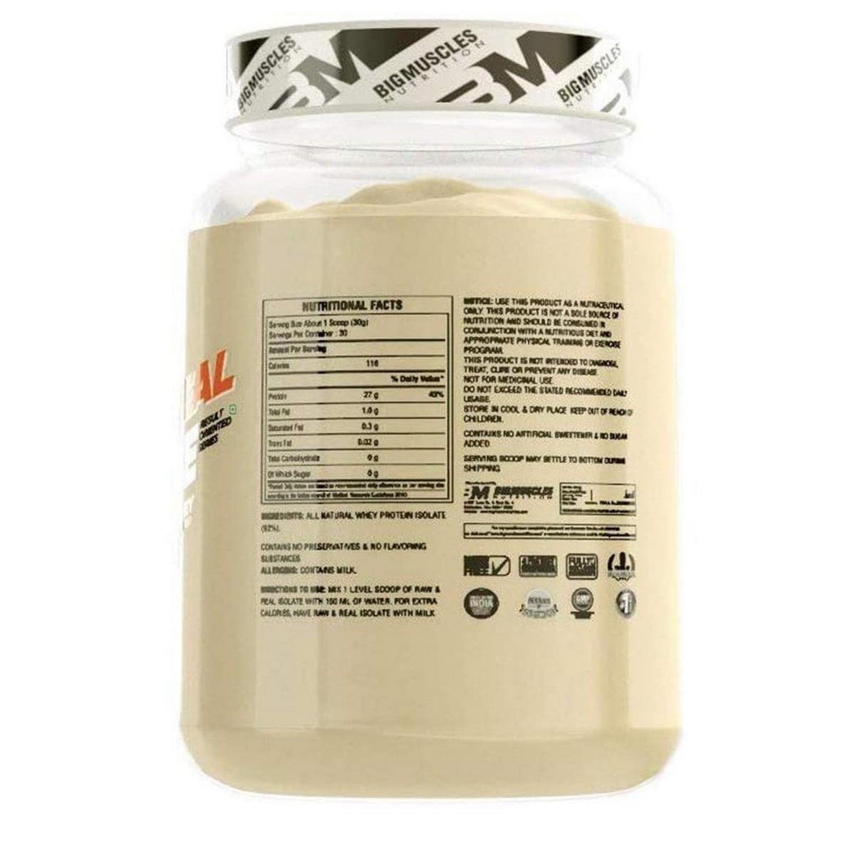 Bigmuscles Nutrition Organic Raw & Real Isolate Protein, Unflavoured (1 Kg)