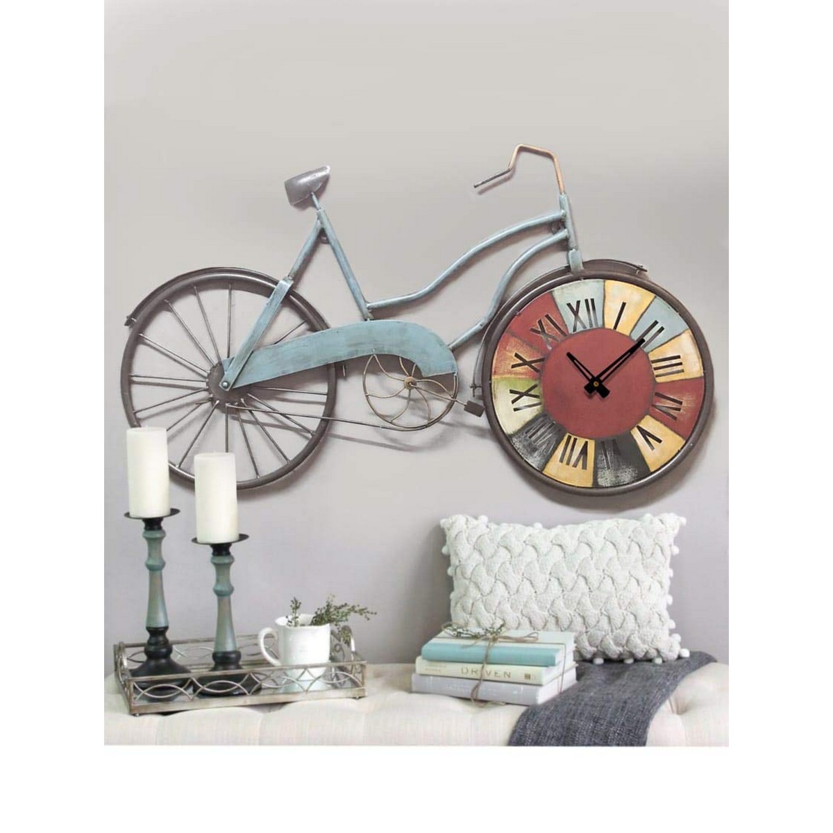 Big Size Blue Cycle with Colourful Wall Clock Equipped