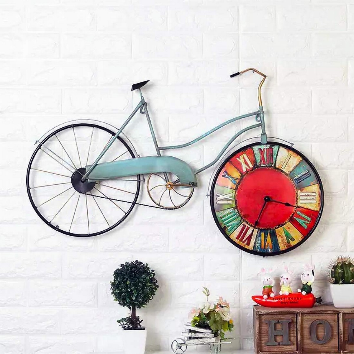 Big Size Blue Cycle with Colourful Wall Clock Equipped
