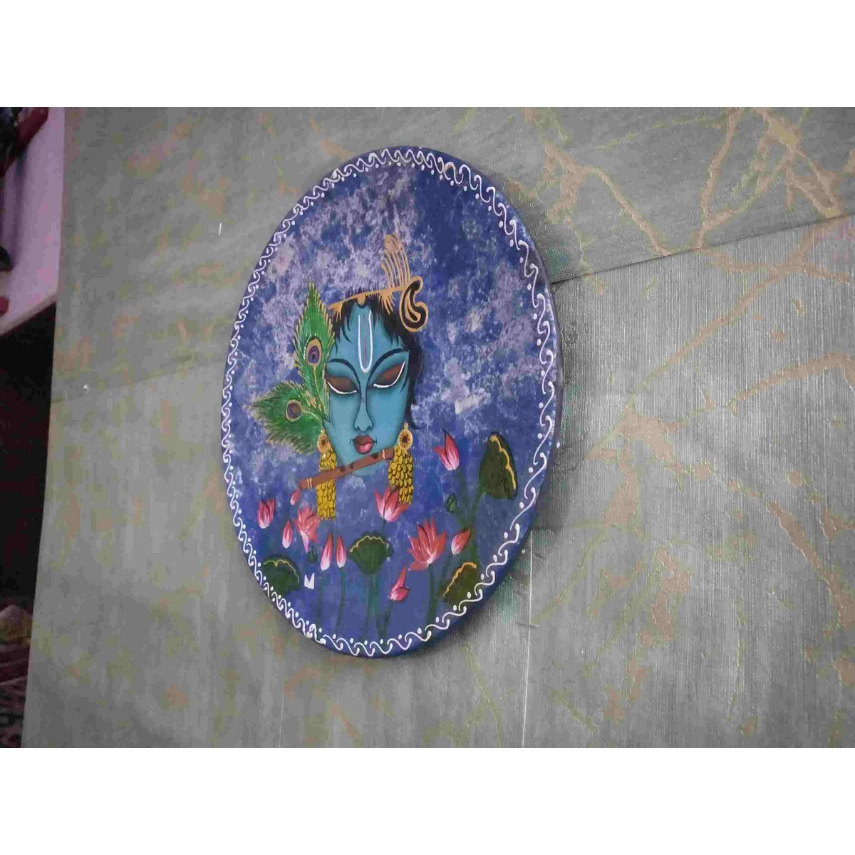 Blue and Purple Shaded Krishna Plate for Wall Decor