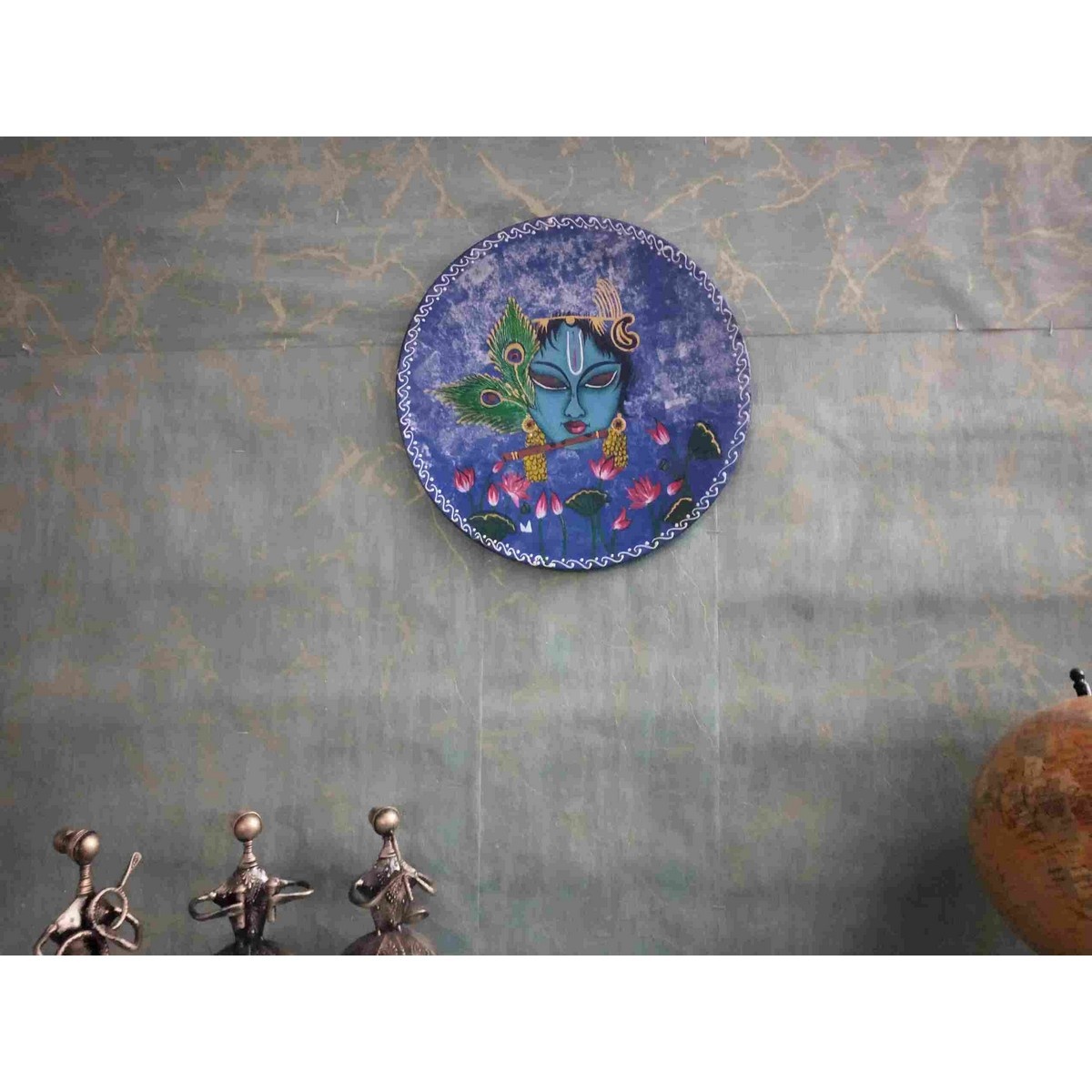 Blue and Purple Shaded Krishna Plate for Wall Decor