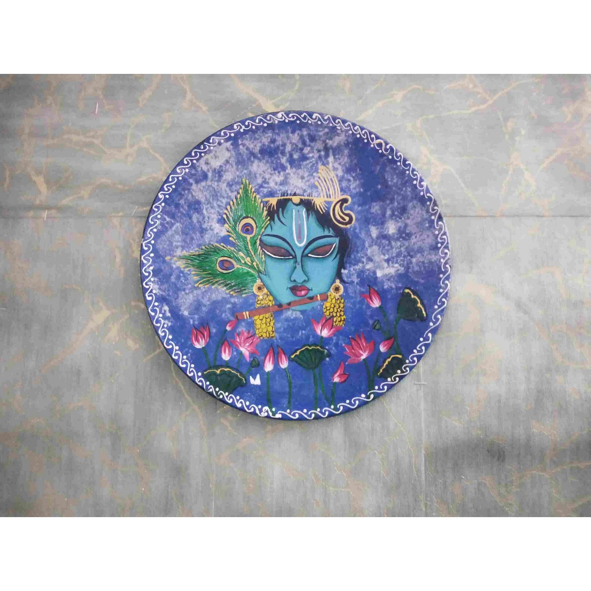 Blue and Purple Shaded Krishna Plate for Wall Decor