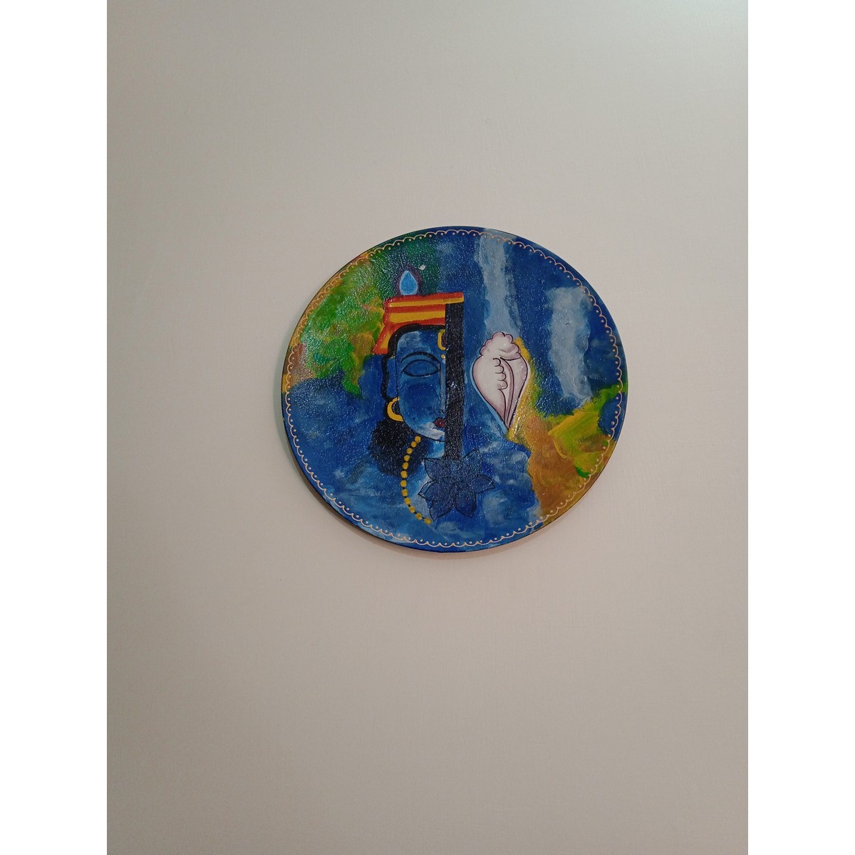 Circular Plate with Blue Krishna Artwork for Wall