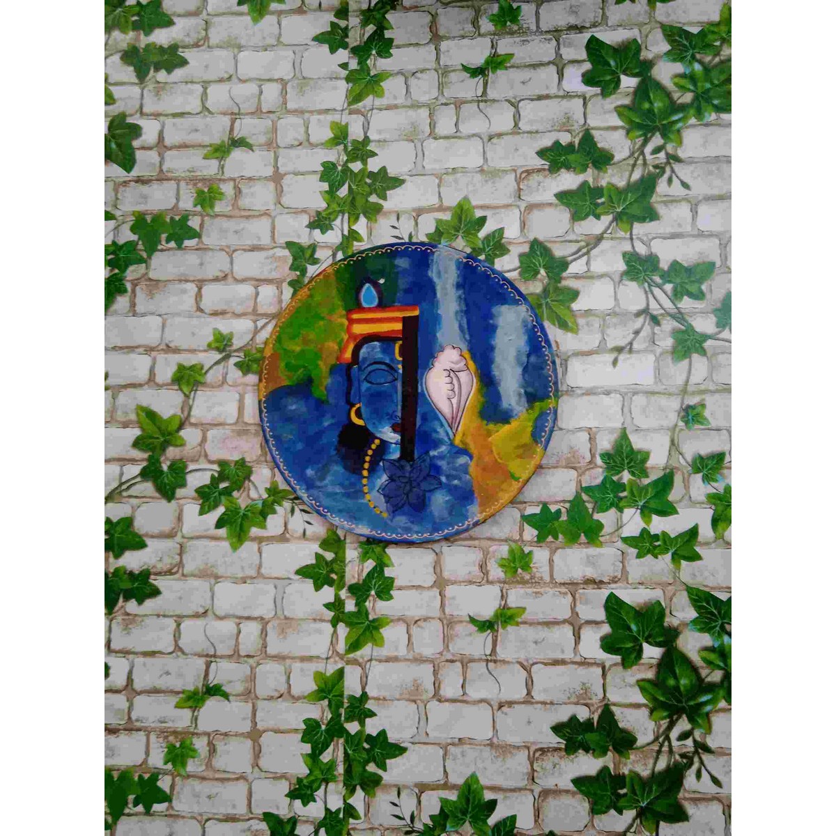 Circular Plate with Blue Krishna Artwork for Wall