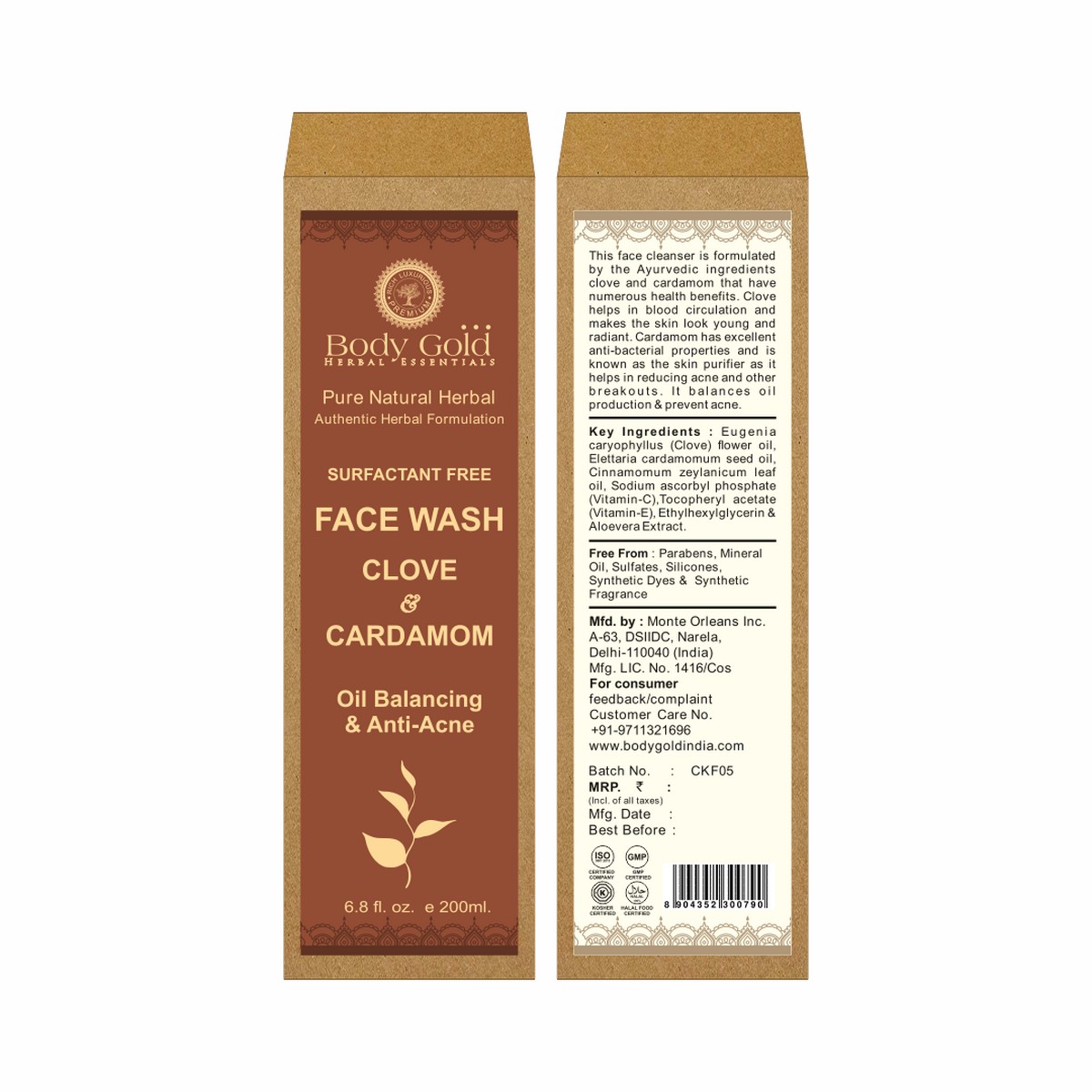 Body Gold Face Wash - Clove & Cardamom For Oily To Normal Skin (100 ml)