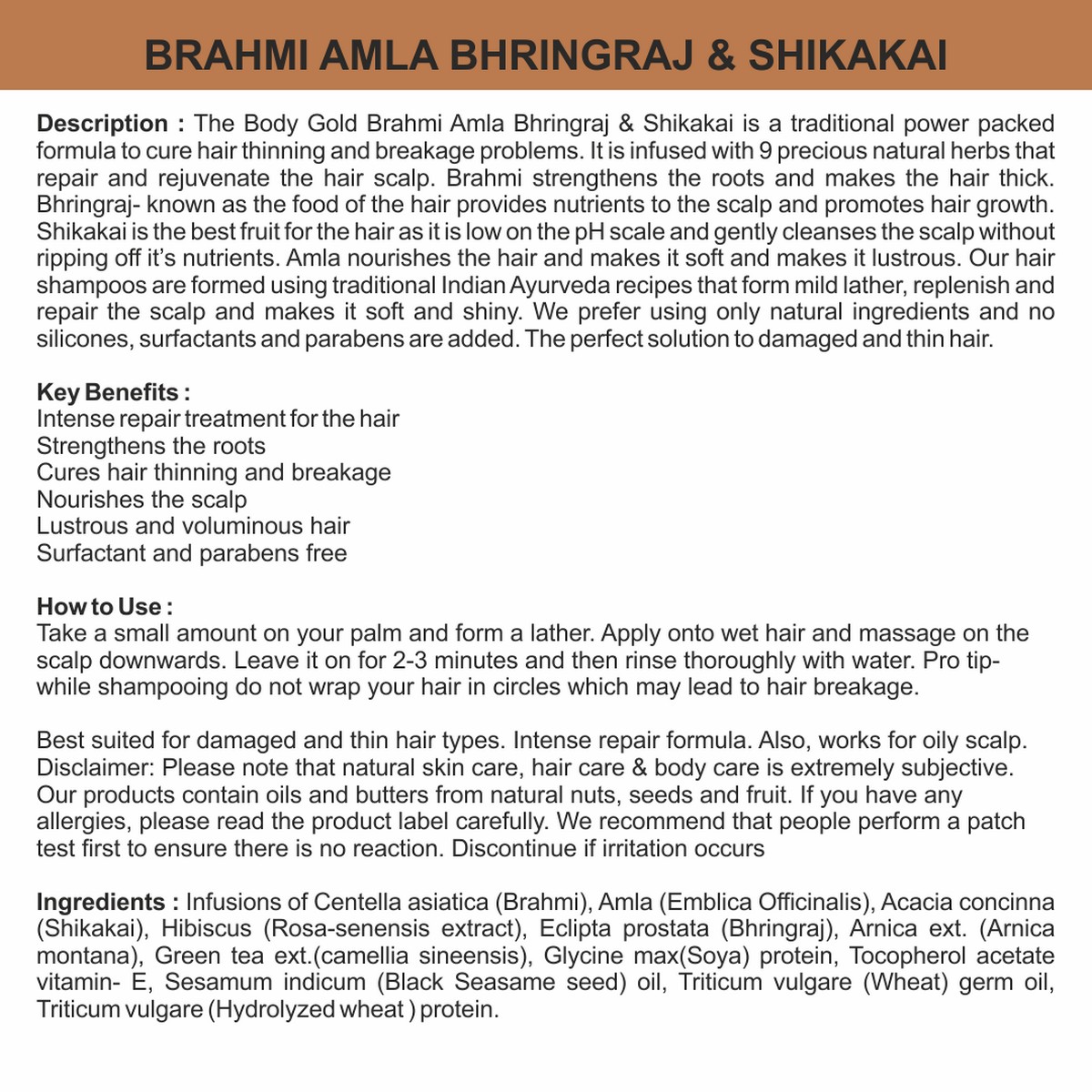 Body Gold Hair Conditioner - Brahmi Amla Bhringraj & Shikakai (200 ml)