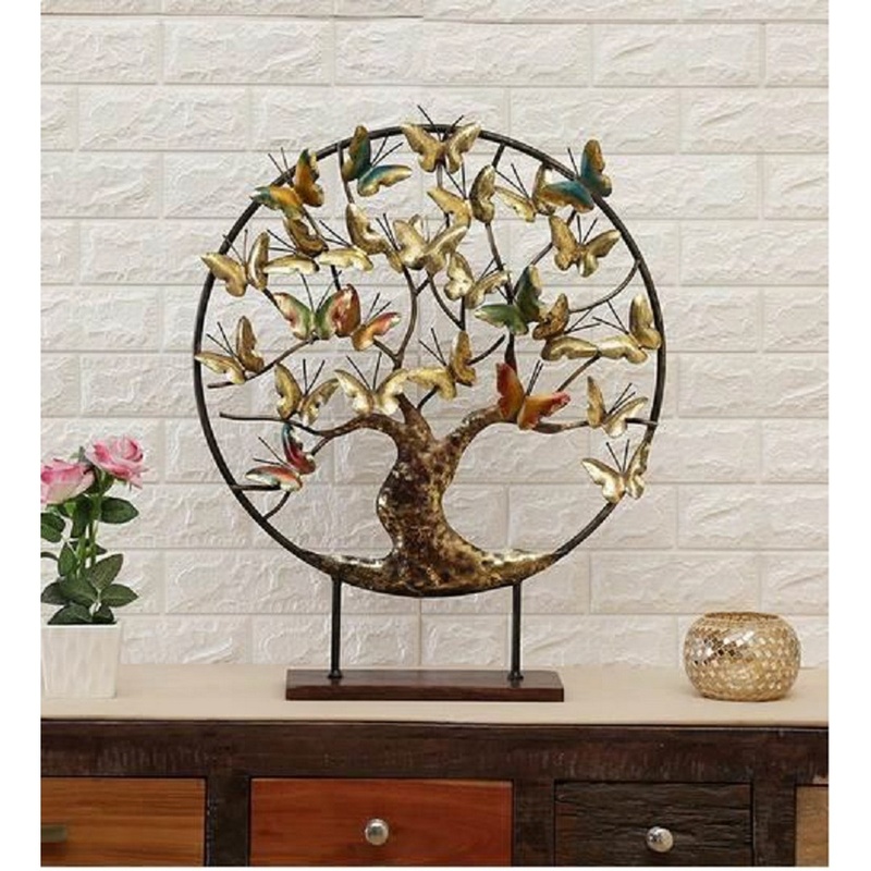Colourful Butterfly on Golden Tree in Ring as Table Top Decor