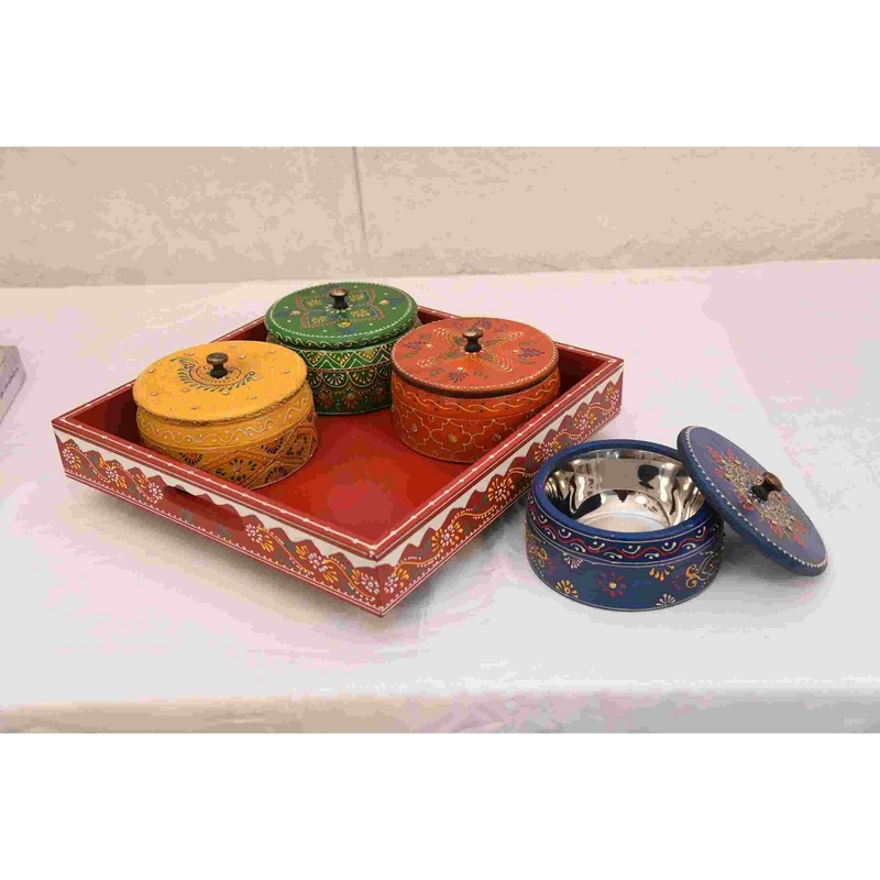 Wooden Made Colourful Looking 4 Spice Jars