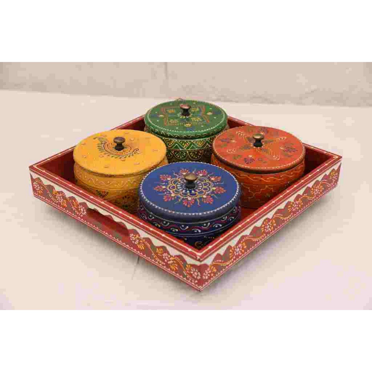 Wooden Made Colourful Looking 4 Spice Jars