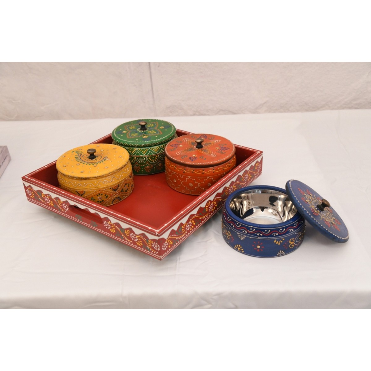 Wooden Made Colourful Looking 4 Spice Jars
