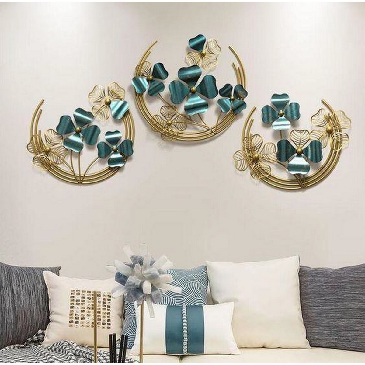 Set of 3 Iron Made Flower with Half Ring Wall Decoration