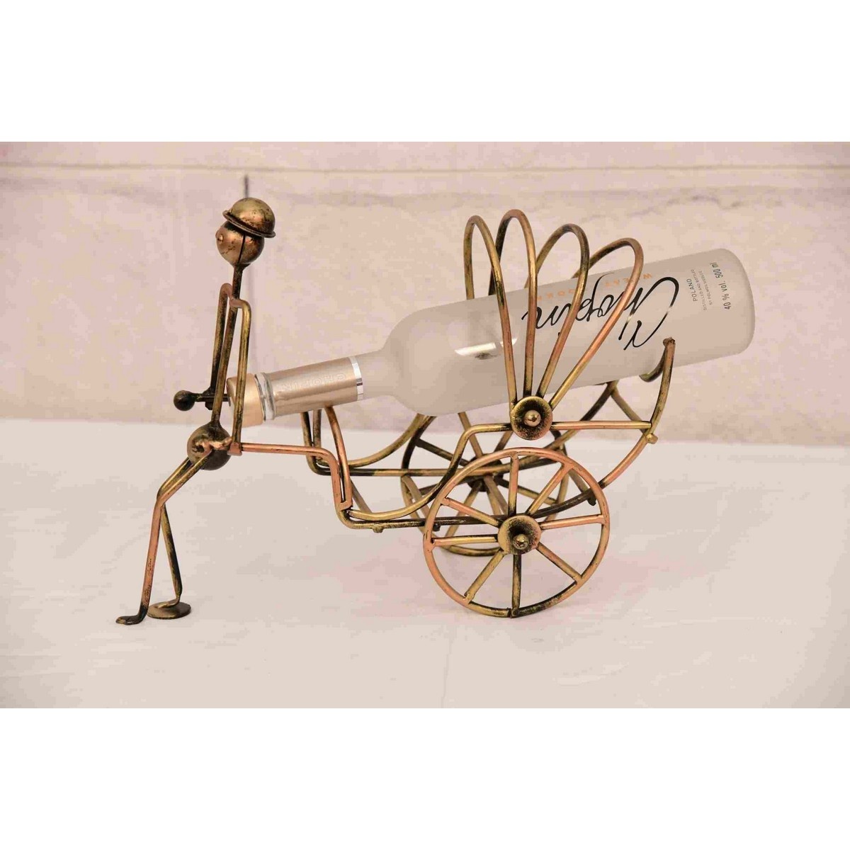 Retro Style Iron Made Bagghi with Worker Wine Bottle Holder