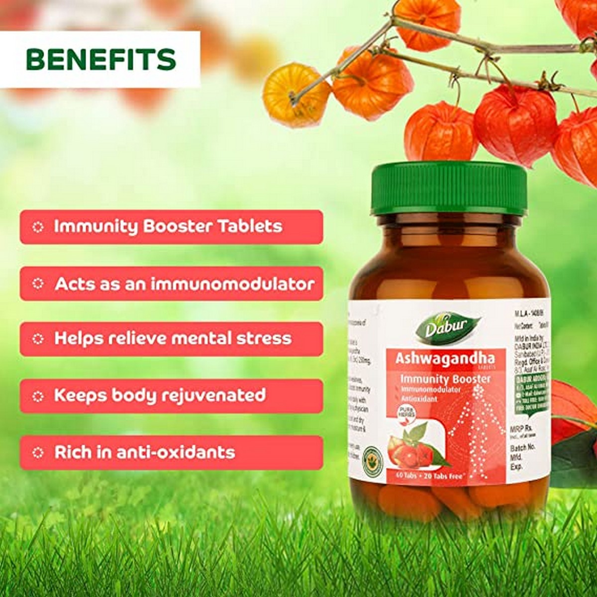 Dabur Pure Herbs Immunity Booster Ashwagandha Tablet (60 tablets )