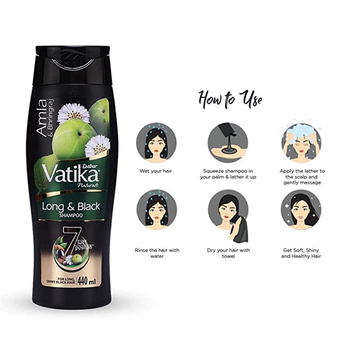 Dabur Vatika Black Shine Shampoo (440 ml)