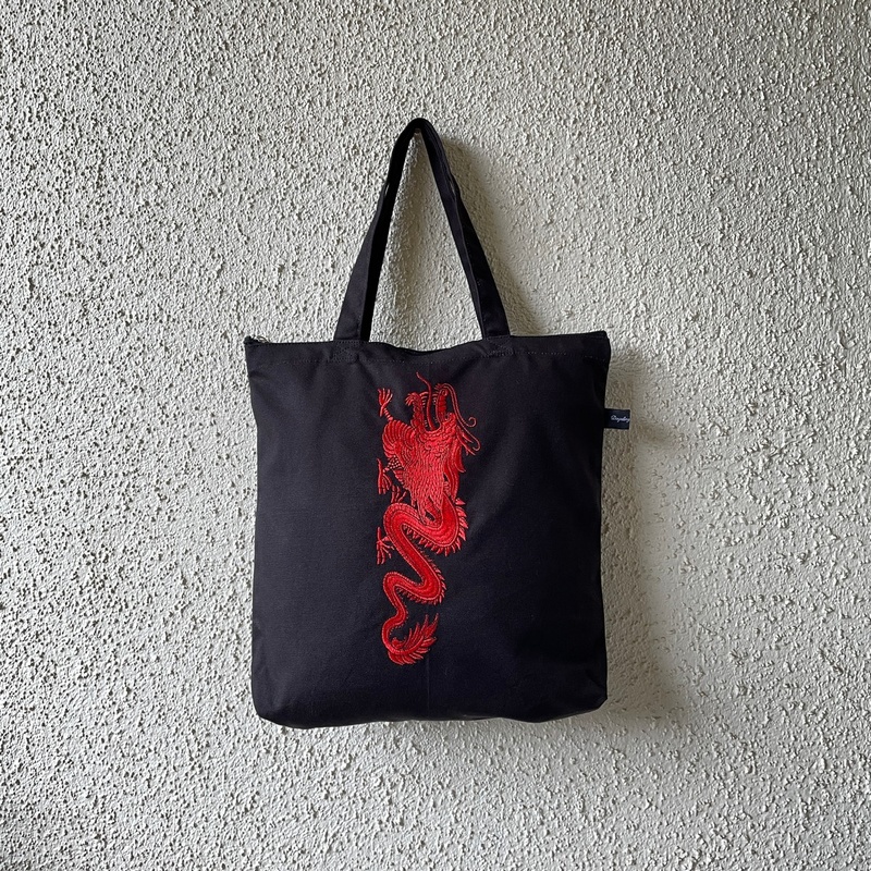 Darjeeling Connection Red Dragon Embroidered Canvas Tote Bag