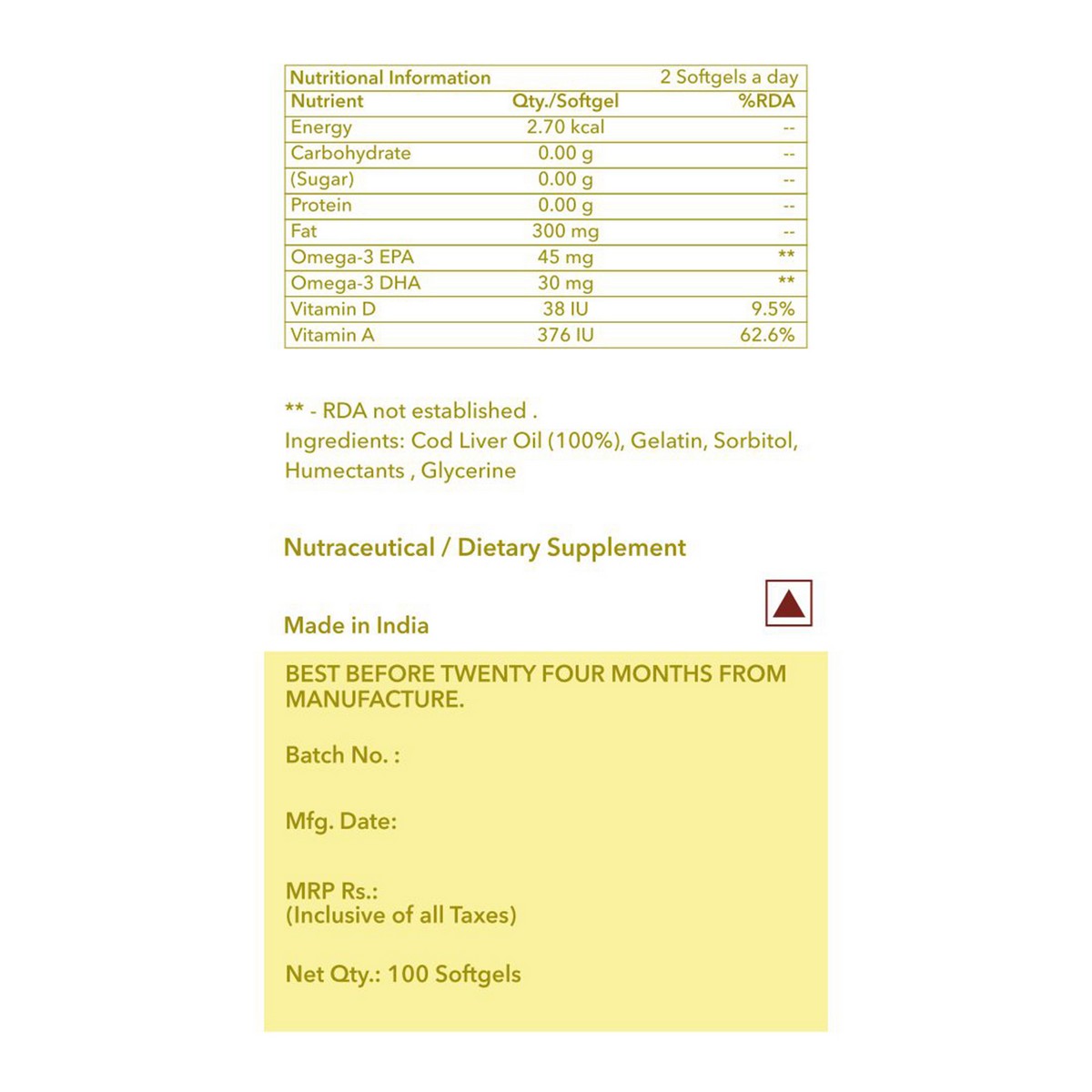 Dr. Morepen Cod Liver Oil (100 Softgels)