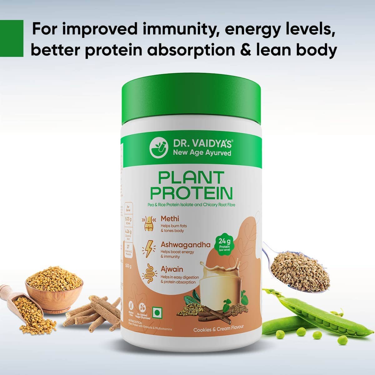 Dr. Vaidya's Plant Protein For Cookies & Cream Flavour (500 gm)