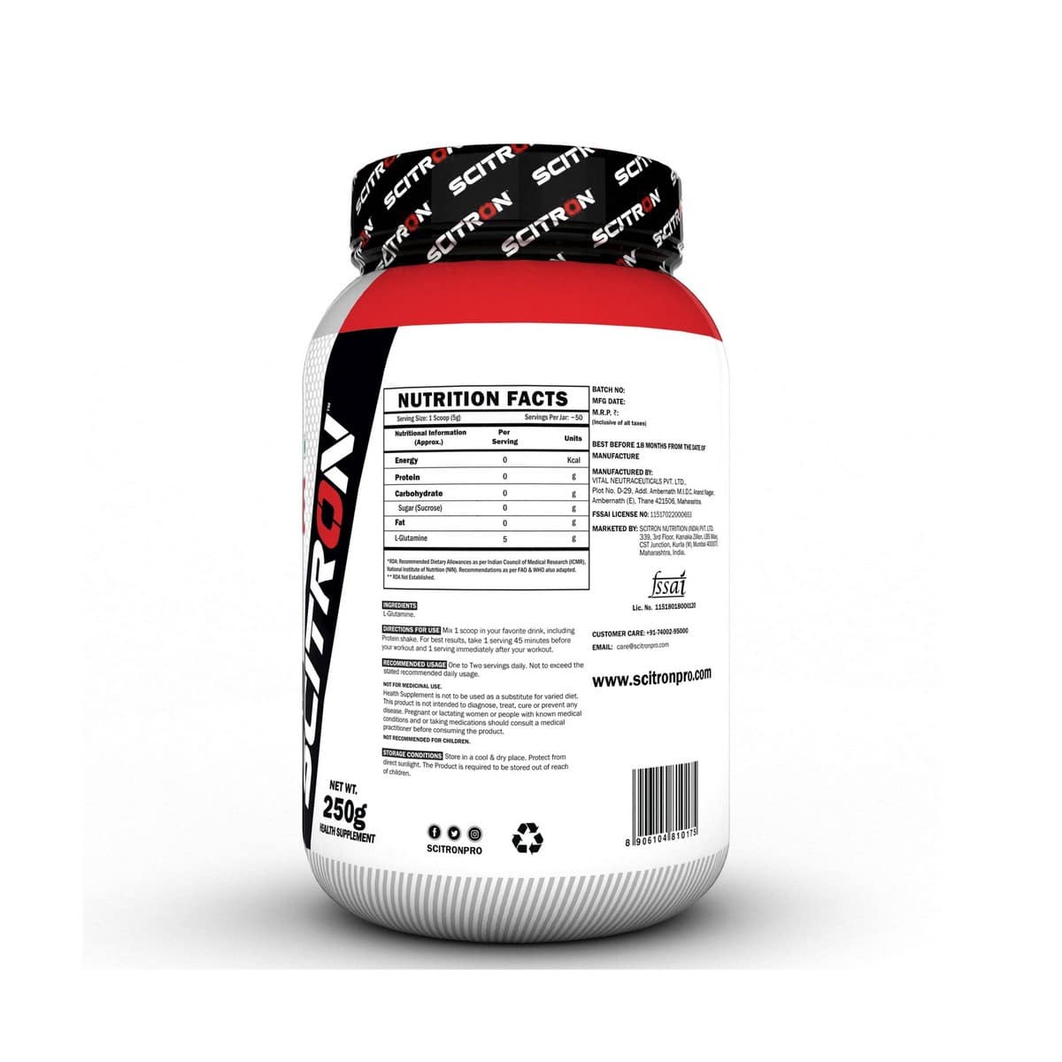 Scitron Glutamine Powder Unflavored (250 gm)