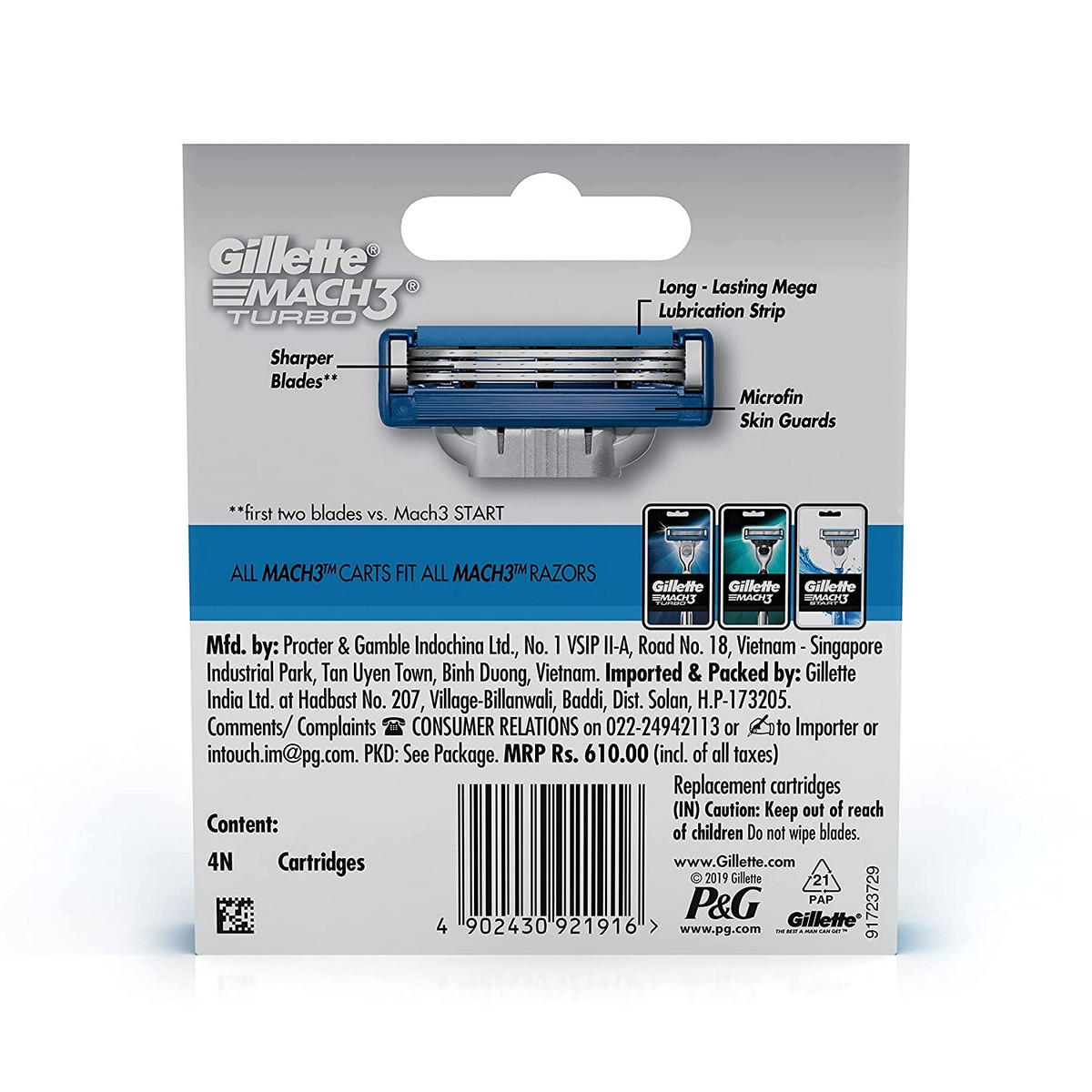 Gillette Mach 3 Turbo Manual Shaving Razor Blades-4s Pack