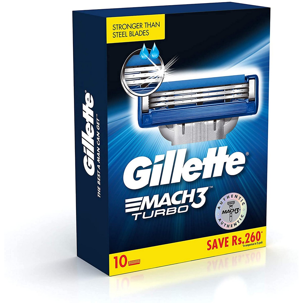 Gillette Mach Turbo 3 Shaving Blades-Pack of 10 (Cartridges)