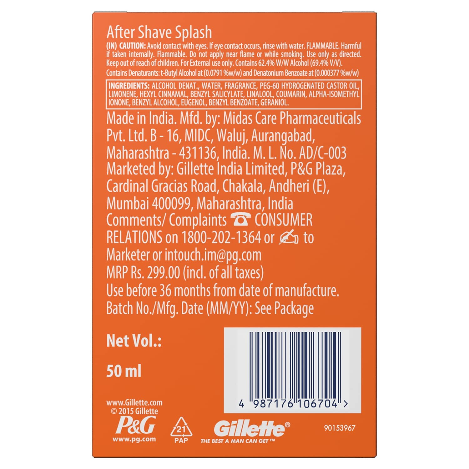 Gillette Pro After Shave Splash Icy Cool (50 ml, White)