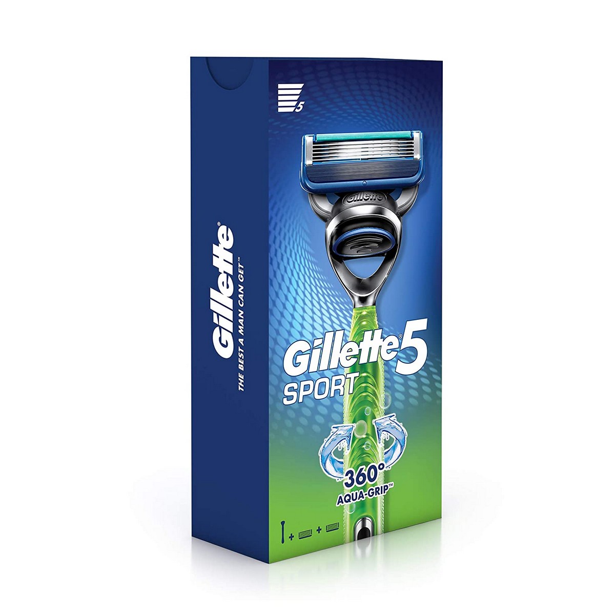 Gillette Sport 5-Blade No-Slip Aquagrip Menâ€™s Razor+1 Cartridge