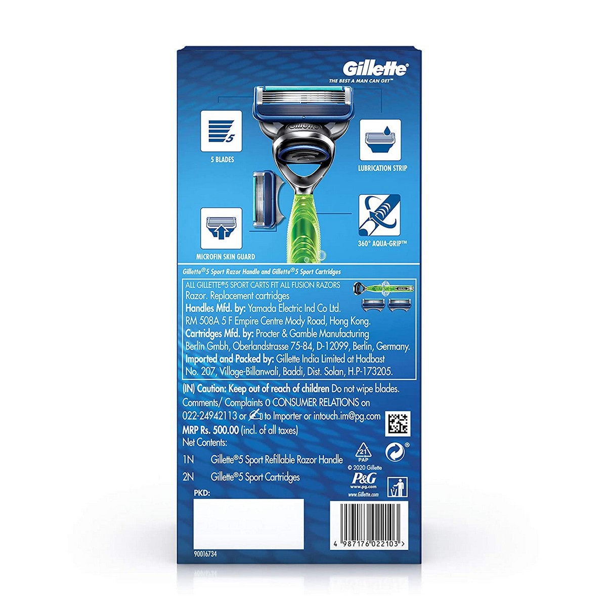 Gillette Sport 5-Blade No-Slip Aquagrip Menâ€™s Razor+1 Cartridge