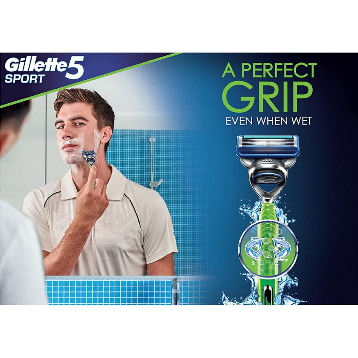 Gillette Sport 5-Blade No-Slip Aquagrip Menâ€™s Razor+1 Cartridge
