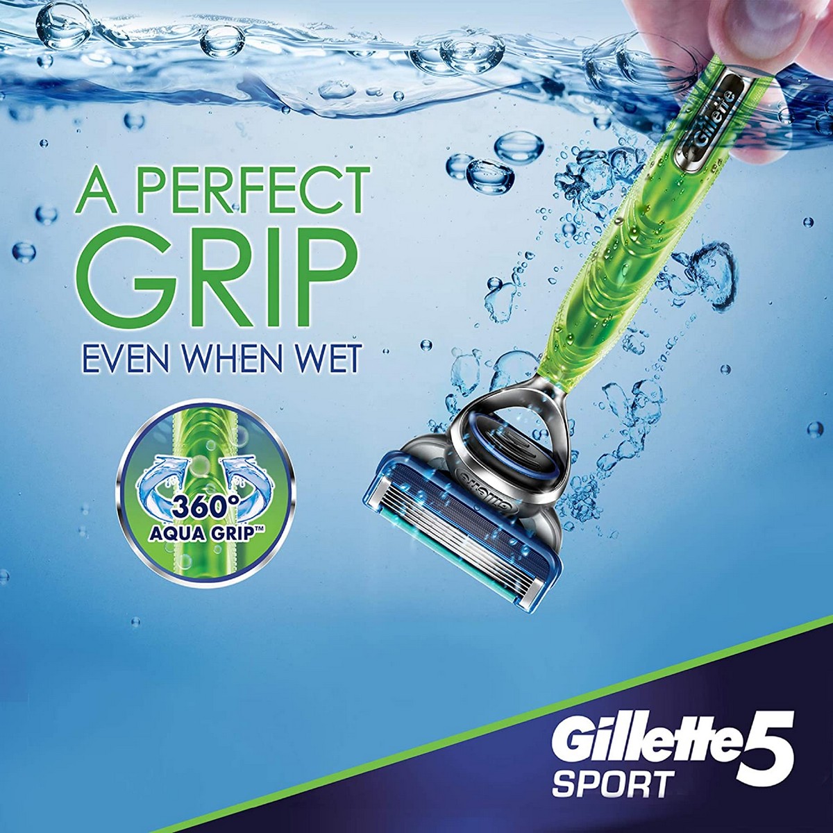 Gillette Sport 5-Blade No-Slip Aquagrip Menâ€™s Razor+1 Cartridge