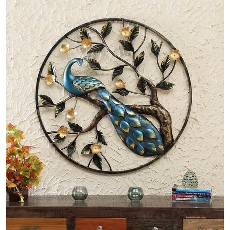 Antique Looking Peacock on Tree in Ring for Wall Decor