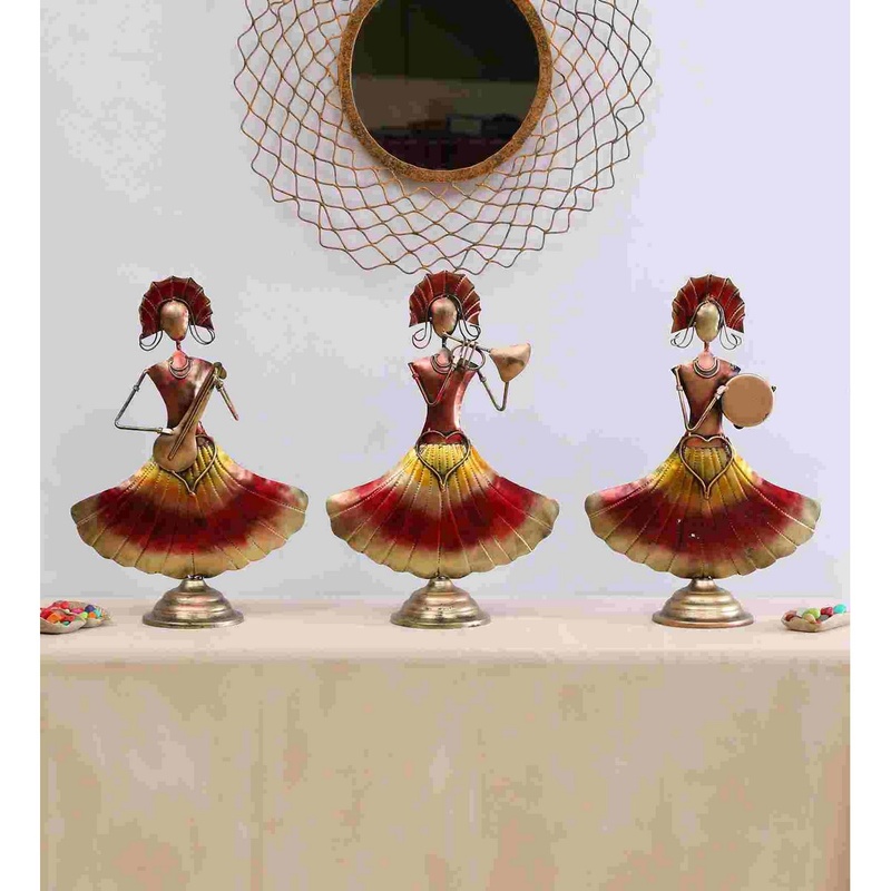 Unique Looking Set of 3 Golden Red Doll for Table Top