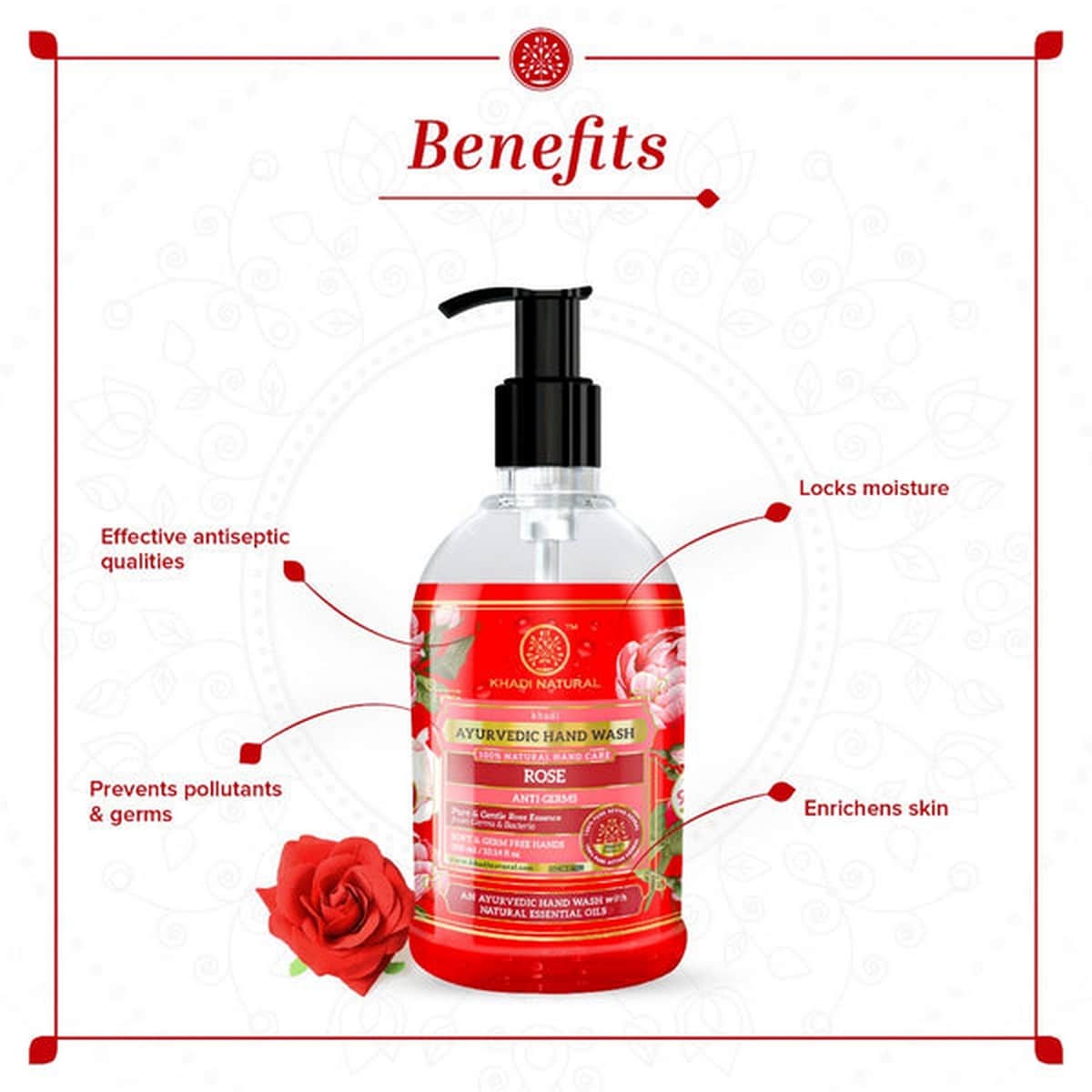 Khadi Natural Anti Germ Rose Handwash (300 ml)