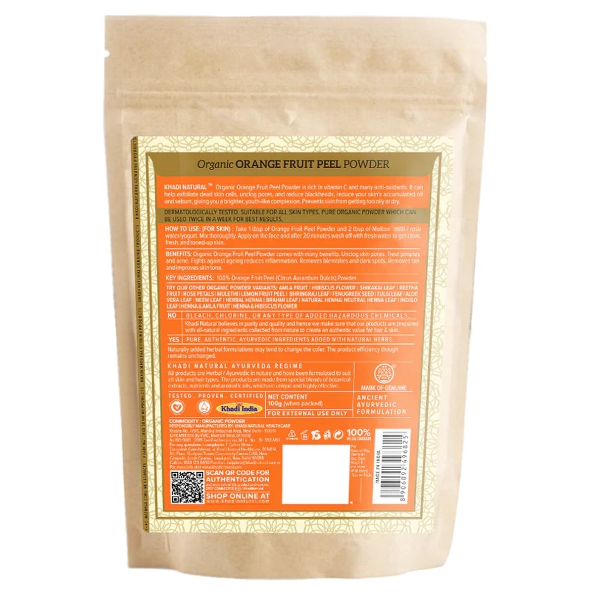 Khadi Natural Organic Orange Fruit Peel Powder (100 g)