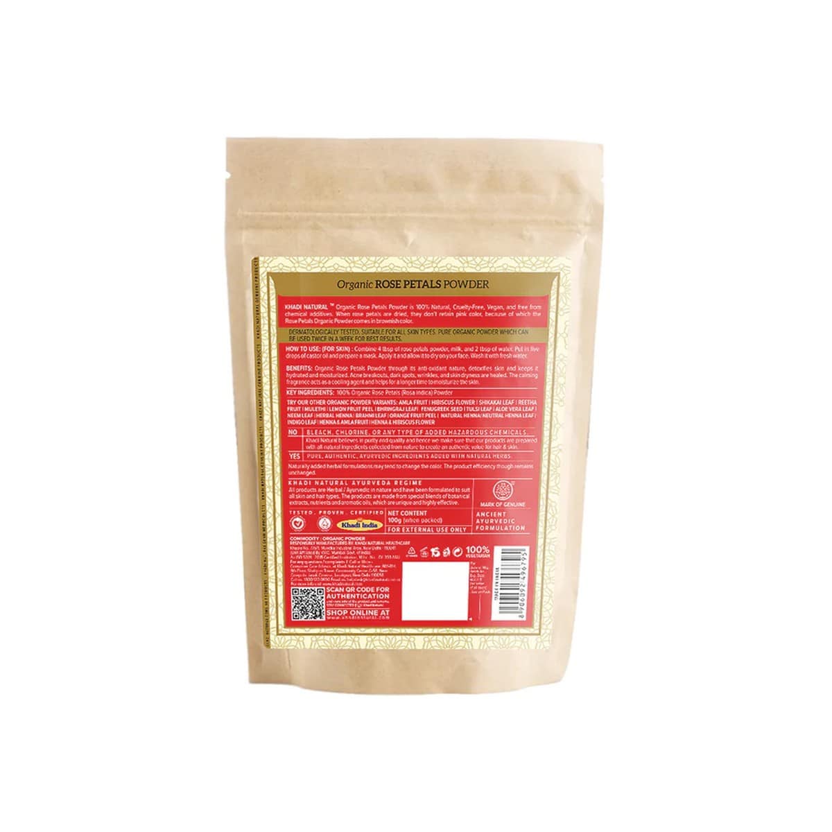 Khadi Natural Organic Rose Petals Powder (100 g)