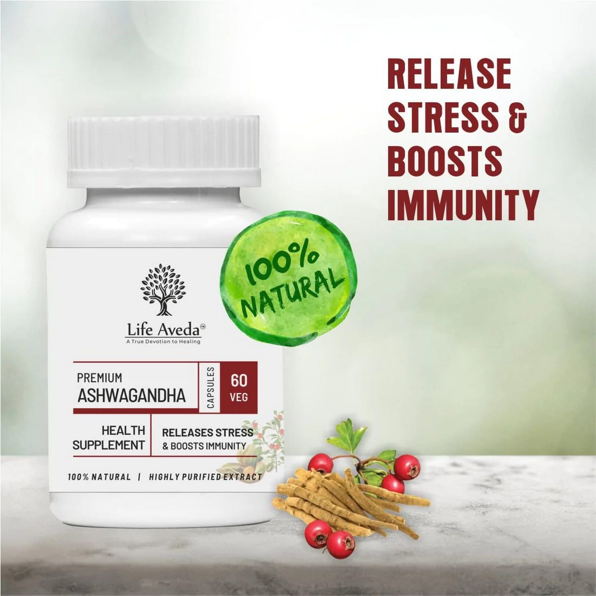 Life Aveda Ashwagandha Capsules (60 Capsules)