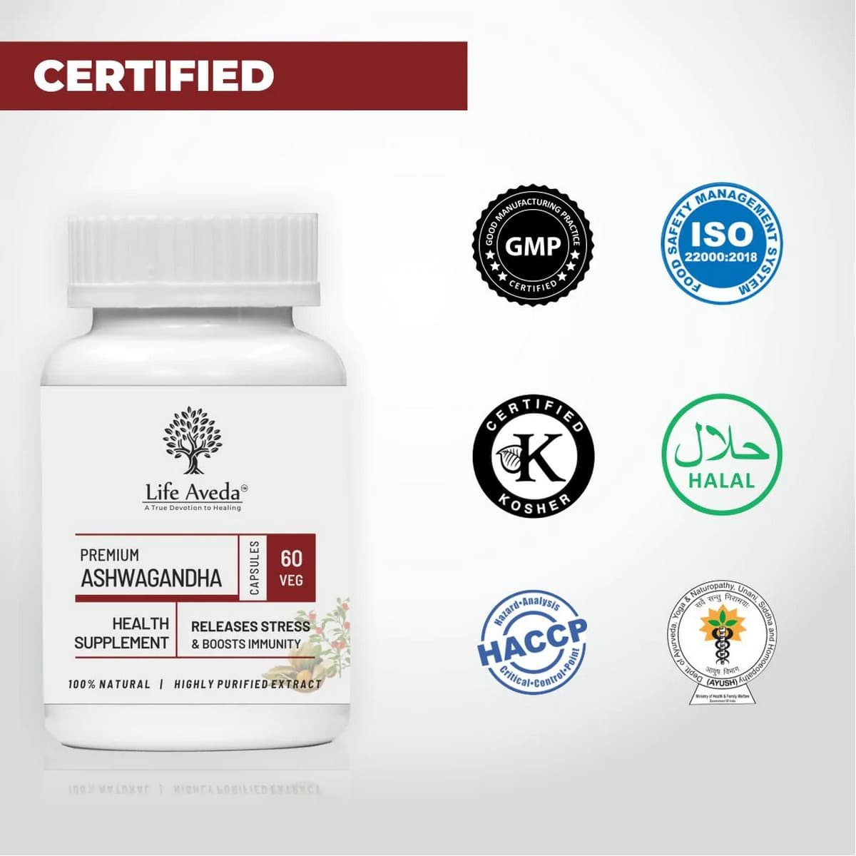 Life Aveda Ashwagandha Capsules (60 Capsules)