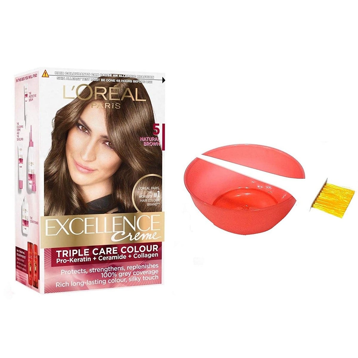 Loreal Hair Colour 5 Natural Brown + Bowl & Brush (50 grams)